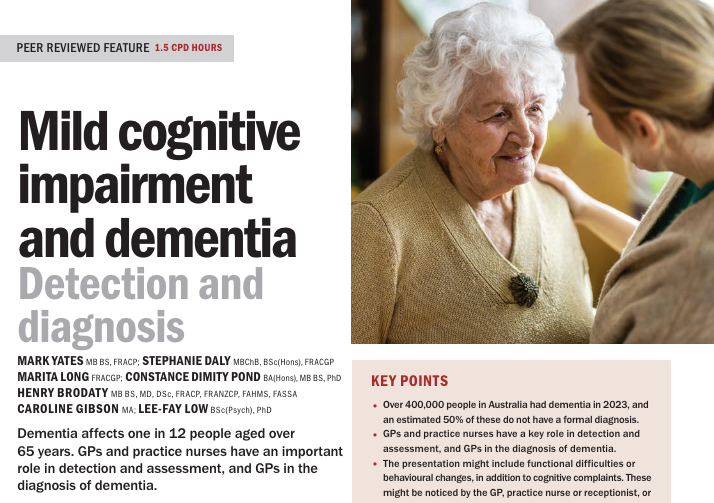 Medicine Today (@medtodayjournal) on Twitter photo Five experts including GPs, a nurse, physicians and professors from around Australia outline advancements in detecting and diagnosing mild cognitive impairment (MCI) and #dementia in #MedicineToday. #peerreview Read more: zurl.co/MVNh
<a href="/marita_long/">marita long</a> <a href="/leefay_low/">Lee-Fay Low</a> Five experts including GPs, a nurse, physicians and professors from around Australia outline advancements in detecting and diagnosing mild cognitive impairment (MCI) and #dementia in #MedicineToday. #peerreview Read more: zurl.co/MVNh
<a href="/marita_long/">marita long</a> <a href="/leefay_low/">Lee-Fay Low</a>