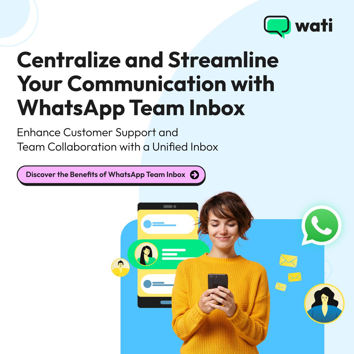 Wati_io's tweet image. 📥 Centralize your team’s communication with WhatsApp Team Inbox! Improve customer support and streamline message management with our latest guide.

Learn more: hubs.la/Q02CY0r70

#TeamInbox #BusinessCommunication #Wati #WhatsAppAPI