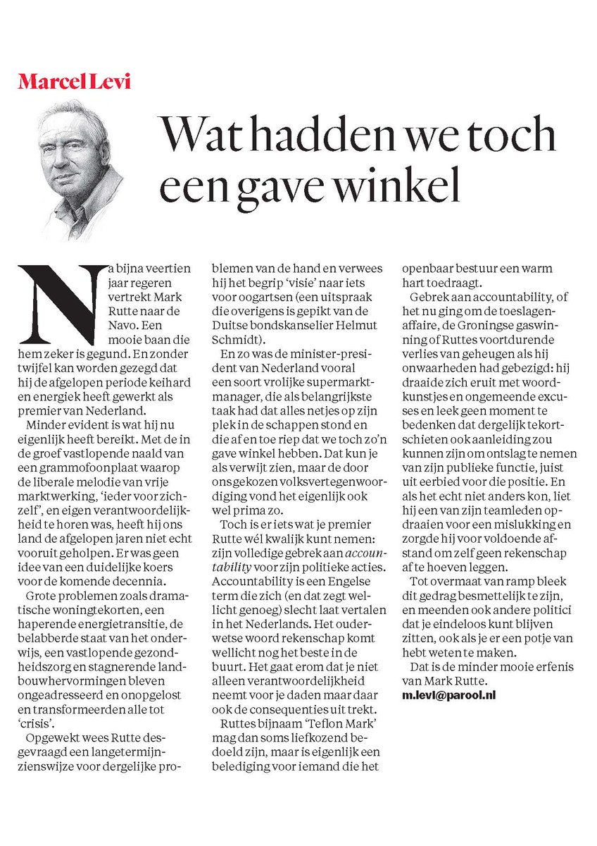 Gaan we genezen van het long-Rutte syndroom? 
Dat Rutte vooral een soort vrolijke supermarktmanager was, kon je hem niet eens kwalijk nemen – iets anders wel | Het Parool