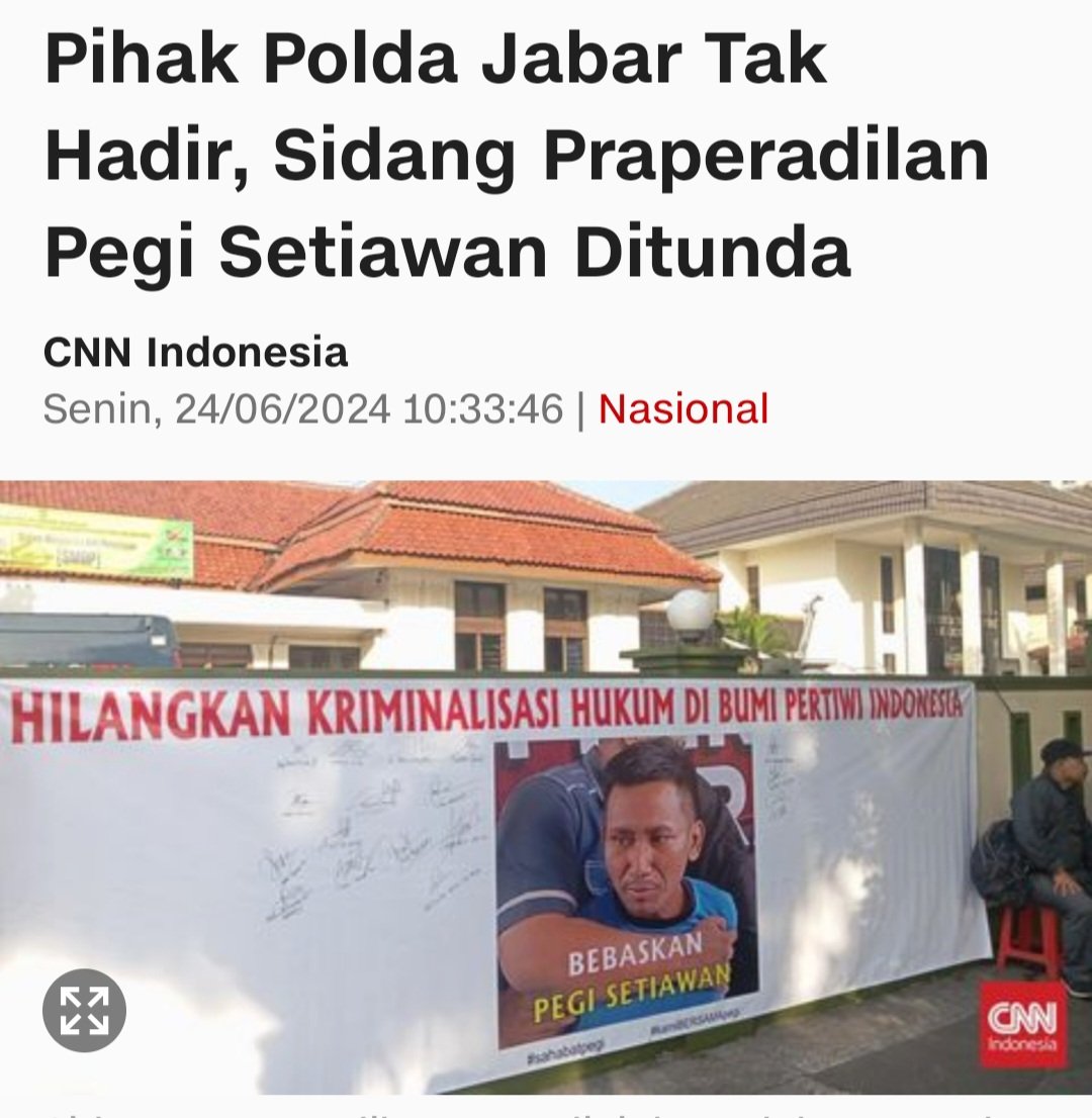 Sidang Praperadilan Pegi Setiawan hari ini DITUNDA karena Polda Jabar tidak hadir. Maka muncul sejumlah tanya :

✅️ Polda Jabar itu punya banyak personel, dari ribuan anggota tidak ada 1 orang pun yang BERANI ke sidang Pra Peradilan Pegi Setiawan?
✅️ Apa alasan Polda Jabar