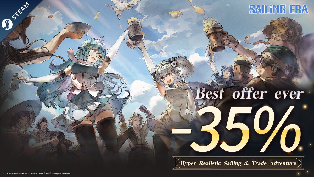 GSailingera's tweet photo. 【Sailing Era】Summer Discount Preview!
From June 27th to July 11th(PST), purchase the base game of "Sailing Era" and enjoy a 35% discount!

https://t.co/jkiy4G15CL https://t.co/DSyHCOfx1F