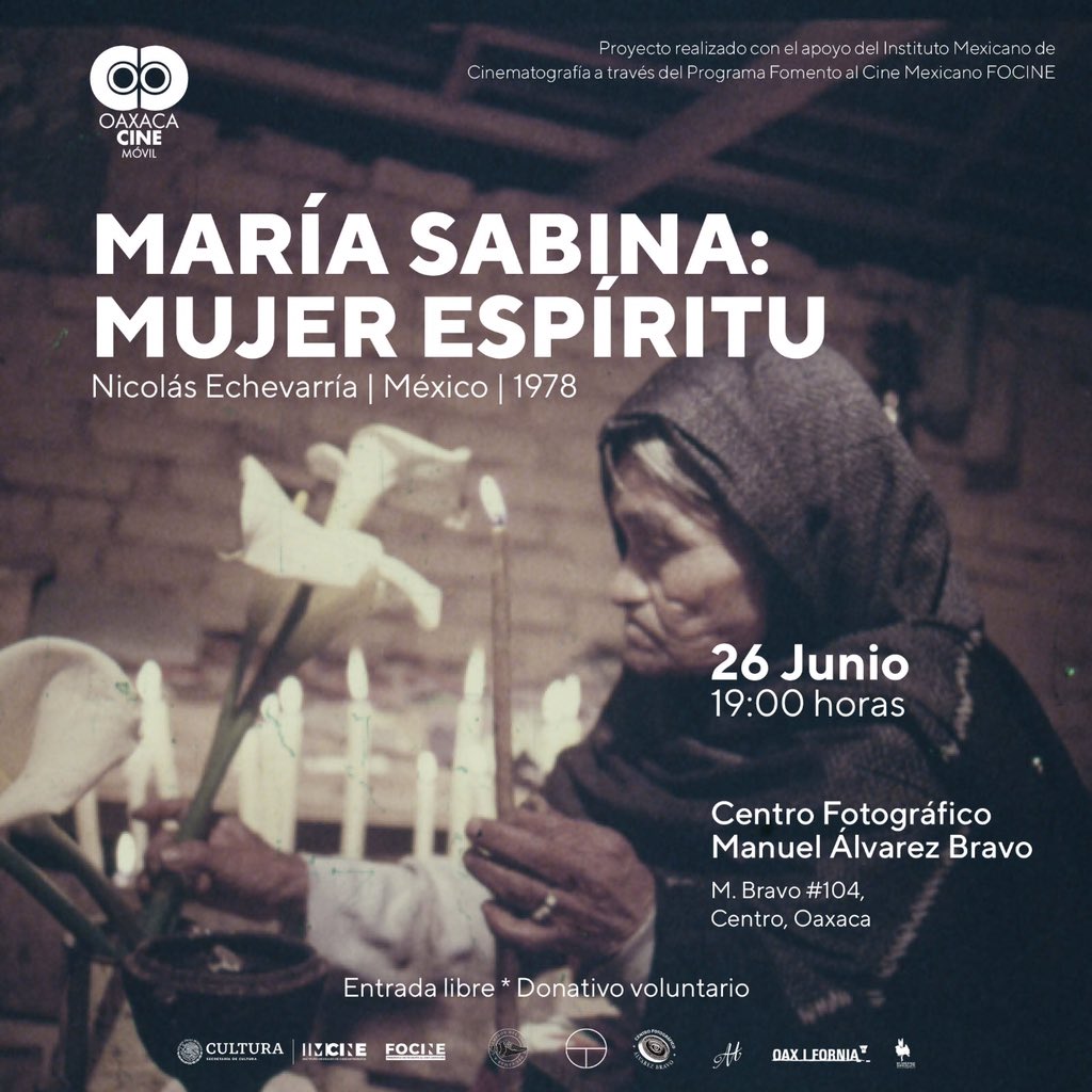 Con mucha emoción les invitamos a nuestra próxima proyección. 

MARÍA SABINA: MUJER ESPÍRITU
Nicolás Echevarría | México | 1978

📍26 de junio, 19 hrs. <a href="/CFMAB/">Centro Fotográfico</a> 

Gracias al apoyo de <a href="/imcine/">IMCINE</a> #Focine #OaxacaCineMovil