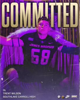 Trent Wilson (@trentwilsonfb) on Twitter photo I’m excited to say that I’m committed to James Madison University! #AGTG #committed #godukes <a href="/Coach_Smith61/">Coach Chris Smith</a> <a href="/CoachBobChesney/">Robert Chesney</a> <a href="/Coach_DiMike/">Anthony DiMichele</a> <a href="/coachrdodge/">Riley Dodge</a> <a href="/SLC_Recruiting/">Southlake Carroll FB Recruiting</a> <a href="/5qpLinepride/">5QP-LinePride</a> I’m excited to say that I’m committed to James Madison University! #AGTG #committed #godukes <a href="/Coach_Smith61/">Coach Chris Smith</a> <a href="/CoachBobChesney/">Robert Chesney</a> <a href="/Coach_DiMike/">Anthony DiMichele</a> <a href="/coachrdodge/">Riley Dodge</a> <a href="/SLC_Recruiting/">Southlake Carroll FB Recruiting</a> <a href="/5qpLinepride/">5QP-LinePride</a>