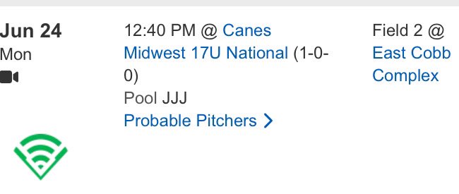 I will be pitching at WWBA Tomorrow Monday, 6/24 at East Cobb Complex Field 2  at 12:40 v Canes Midwest 17U National.  
<a href="/STARSBASEBALLVA/">STARS Baseball</a> 
#wwba <a href="/PG_Uncommitted/">PG_Uncommitted</a>