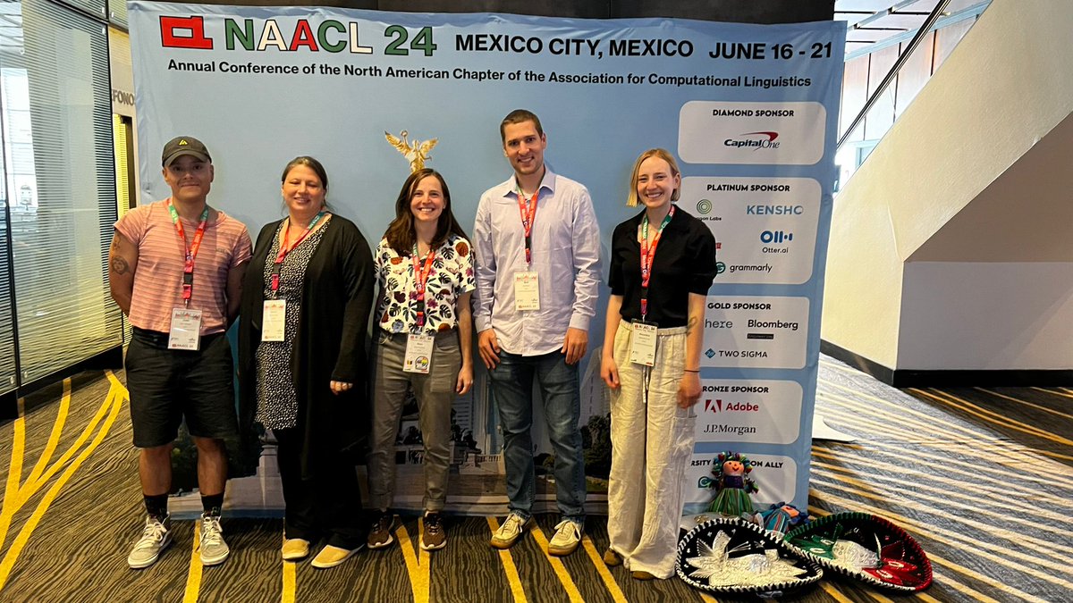 ml_pacheco_'s tweet image. We had a great showing from @BoulderNLP at #NAACL24 #NAACL2024 this year! We missed @AbteenEbrahimi in the picture, who was working hard at organizing @AmericasNLP. Looking forward to more good things to come from this bunch! 😁