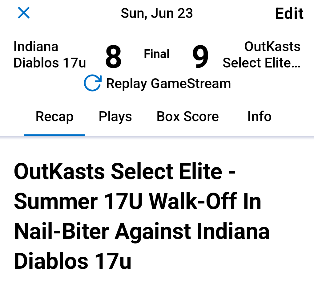 Outkasts2023's tweet photo. Win over Indy Diablos 9-8 @MorganKosmos 3IN, 3H, 5R, 3ER, 2K's @jleydz34 4IN, 3H, 3R, 2K's @jeremygasca25 3H
@BrettGatch4 3H, Double, RBI
@NikHall08 1H, 1RBI
@RadtkeAiden Double
@PeytonMelnik44 Triple @PBR_Uncommitted @PrepBaseballIL @PrepBaseballWI @PrepBaseOHScout @WLC_Base https://t.co/8oRsvg6ALh