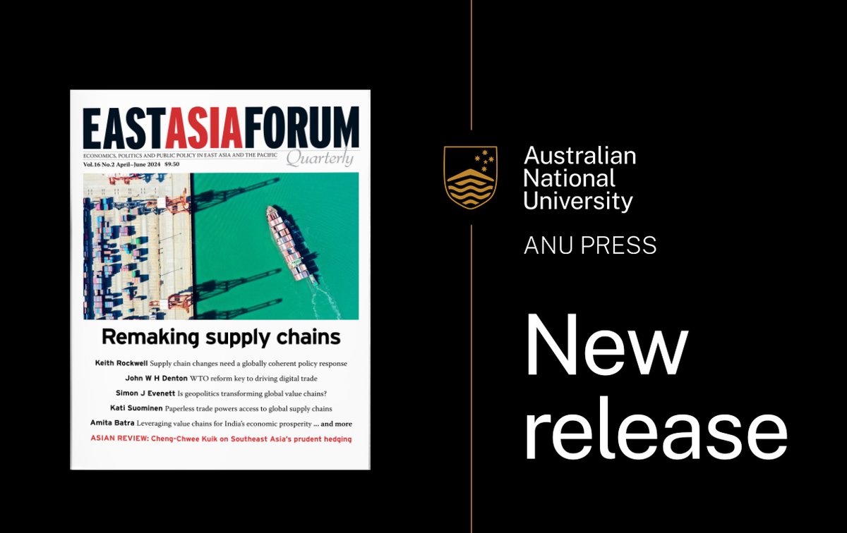 This issue of 'East Asia Forum Quarterly' details how far and fast global supply chains have had to morph to keep up with new customers more powerful than the mere consumer.

Now available: doi.org/10.22459/EAFQ.…

#supplychains #globalisation #EAFQ #journal