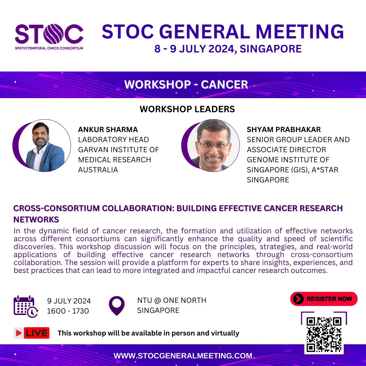 sto_consortium's tweet image. Calling all #cancerresearchers in 🇸🇬 &amp;amp; beyond!

Join the #STOC General Meeting in-person for a workshop on building effective #cancerresearchnetworks!

️July 9 4PM-5:30PM (Workshop) NTU @ ONE NORTH, Singapore (Live &amp;amp; Virtual)