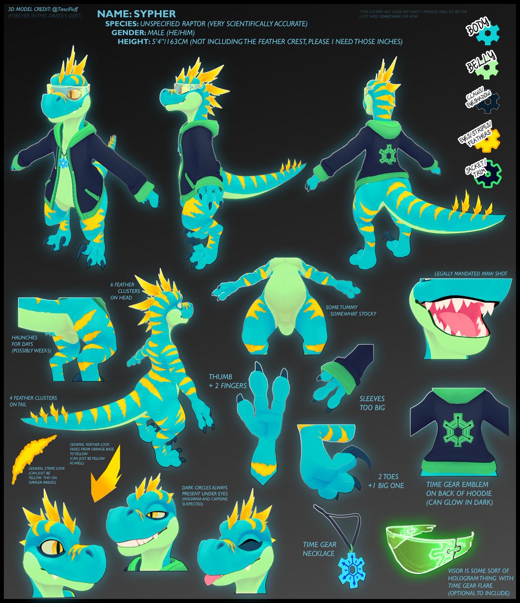 ok i keep putting this off but heres the ref sheet i said i would do at some point in the past however years
good thing i have a vrchat model then huh

(im aware of the many cardinal sins of ref sheet this will just have to do for now cause oh my god i need to have this done)