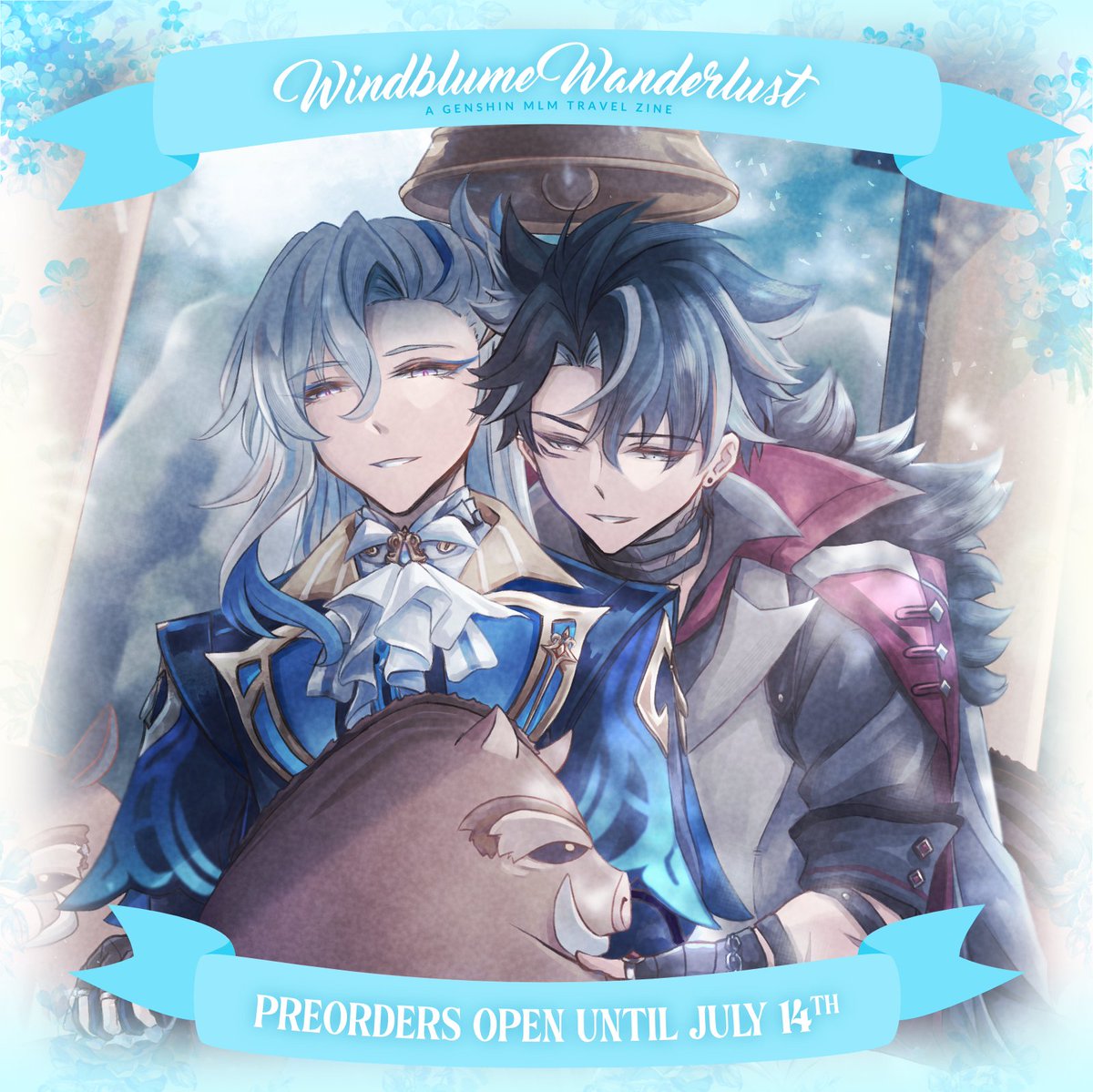 Preview of my piece for <a href="/teyvat_travelog/">Teyvat Travelogue 🧭 Completed!</a> !! (´;ω;｀) I'm so happy I got to draw Wrio and Neuvi for this zine. THEY ARE SO MARRIED-aw-04t9yaoh!!! #wriolette 

Preorders open until July 14!! Everyone's work turned out so nice!!! 😭💞

🛒Shop link: teyvattravelogue.bigcartel.com
