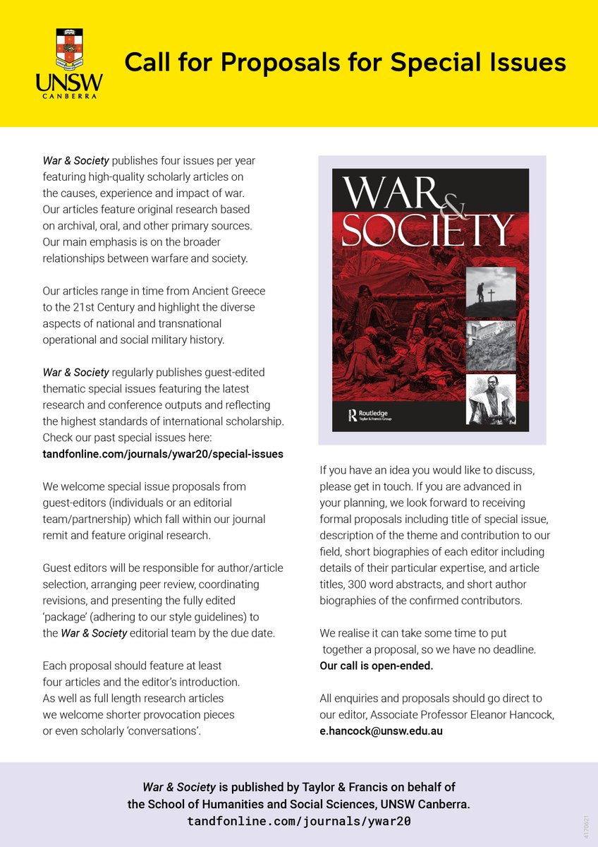 Are you the lead investigator on a military project? A convenor of a War &amp; Society related conference? Or an enthusiastic editor compiling a special issue looking for a home? If so we want to hear from you.