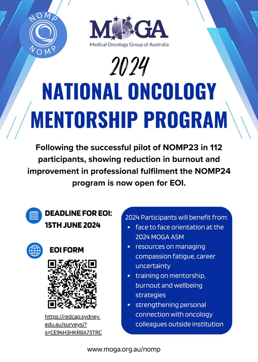 Miss out on applying to be a part of the National Oncology Mentorship Program (NOMP24)?
We've had a lot of applications but will take more! 
Late EOIs can now be submitted via the form at moga.org.au/all-news/nomp24