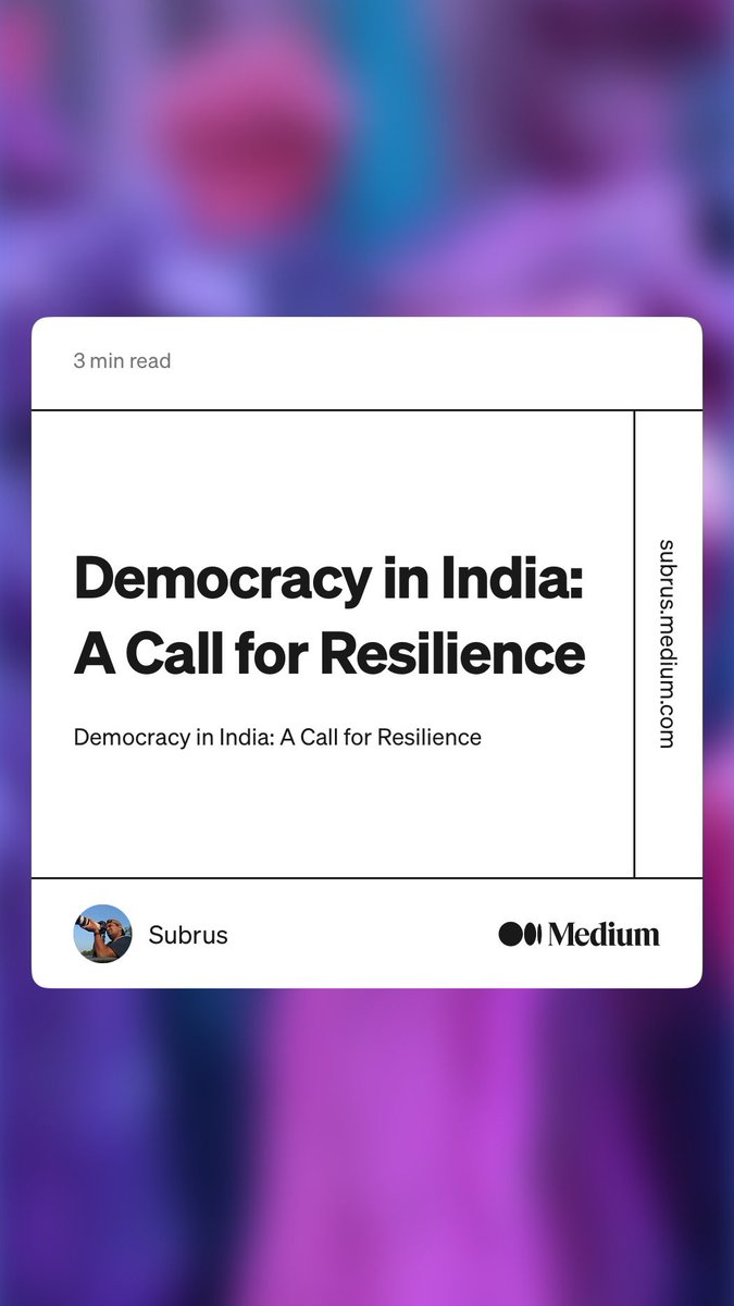 subrus's tweet image. India's democracy faces unprecedented challenges. From misinformation to fascism, we must stay vigilant. Read my latest. #IndianDemocracy #Resilience #FightBigotry #FightHate #FightFascism #FightMisinformation 
subru.in/democracy-in-i…