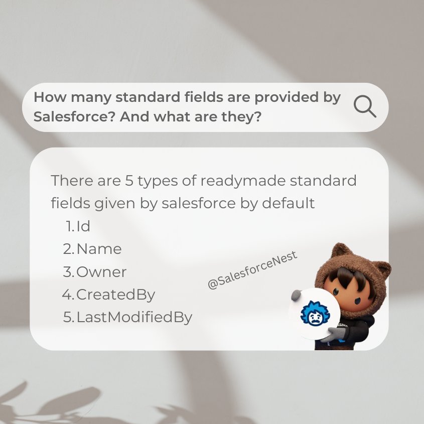 shivayadav2322's tweet image. Brief Explanation of Salesforce Standard Fields

#salesforcenest #salesforce #soql #lwc #salesforcedev