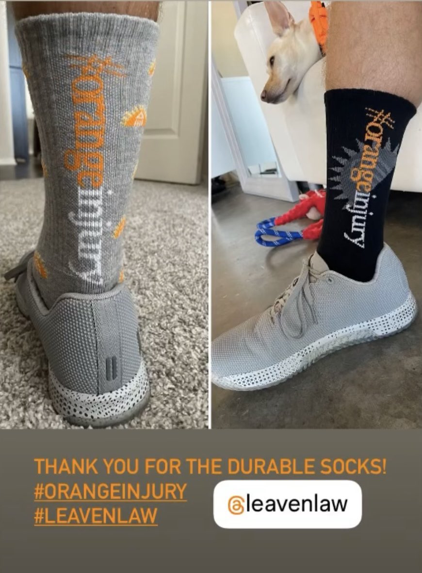 LeavenLaw Injury Lawyers: We are everywhere in the Tampa Bay community! 

Thanks Results Gym for sporting the new crew socks!  #orangeinjury #resultsgym
