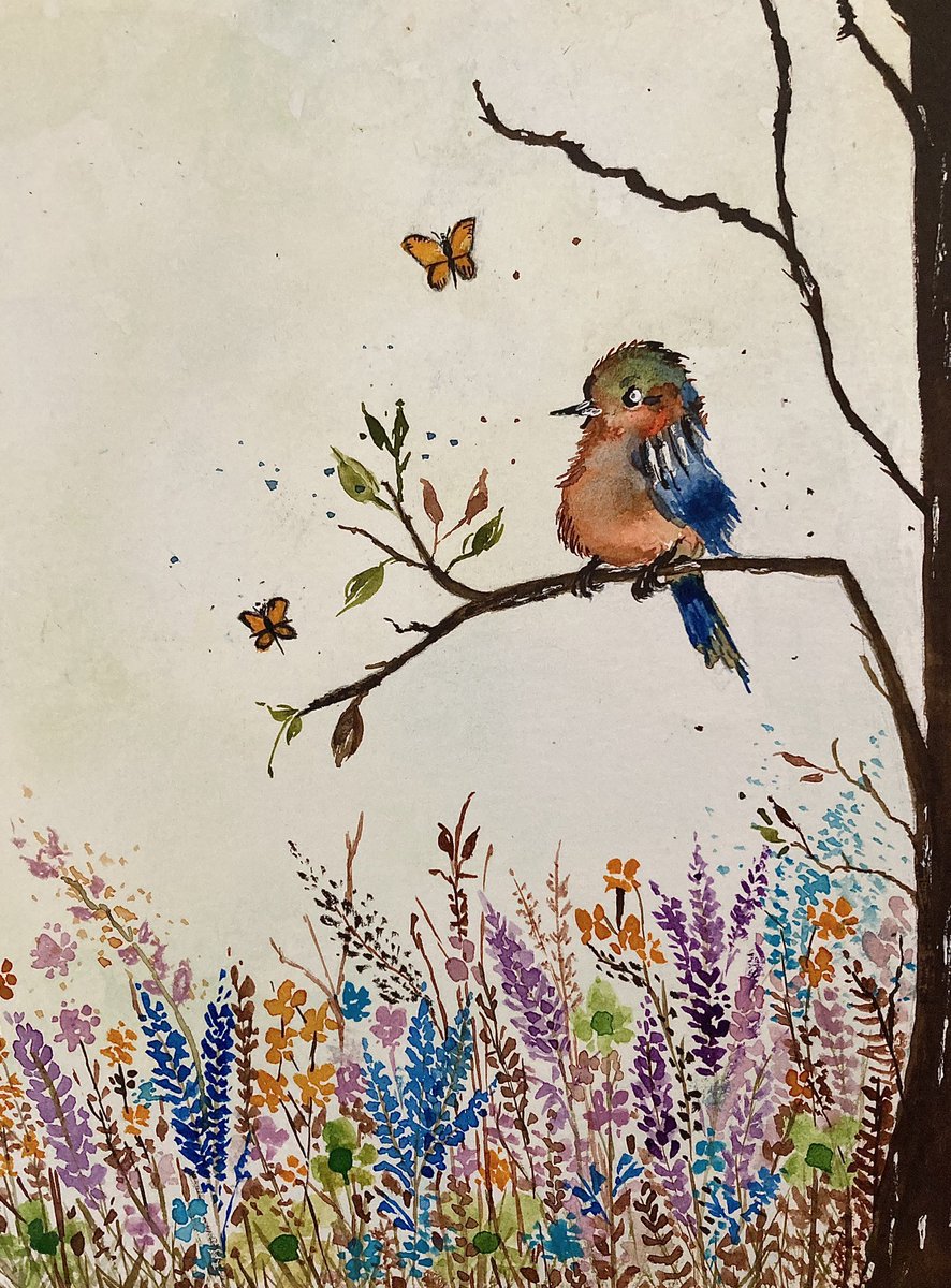 A little bird amongst the wildflowers. #watercolor #art #watercolorpainting