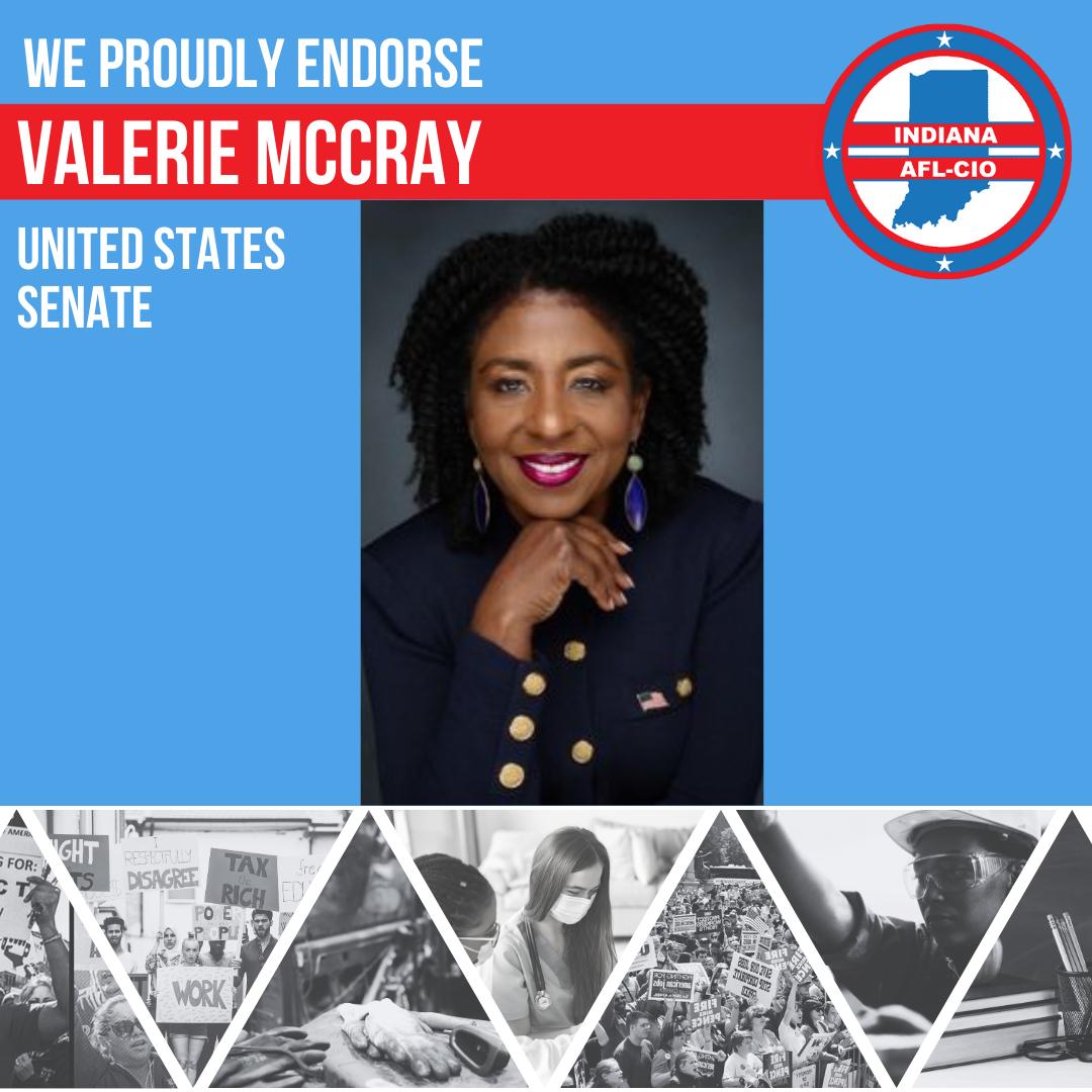 I am honored to announce that I have been endorsed by the <a href="/INAFLCIO/">Indiana AFL-CIO</a>. 
IN AFL-CIO represents nearly 300,000 working Hoosiers, and I am ready to stand with them in the fight for workers rights and wellbeing!

As your Senator, I will champion unions! #UnionStrong