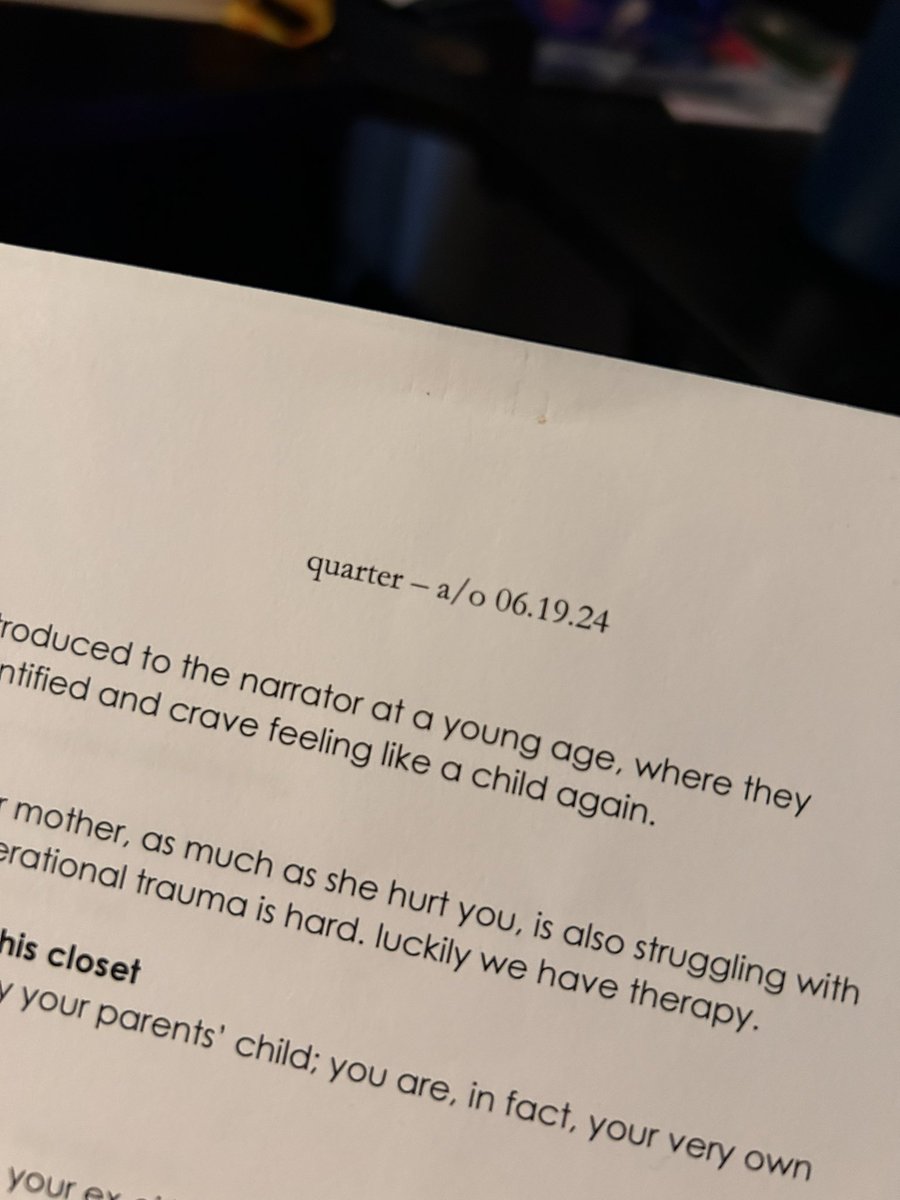 deviled3ggs's tweet image. goal check in: i finished writing all 12 poems and am now in the editing stage! snippets and final online chapbook coming in the next few months!!!! 🤠🤠