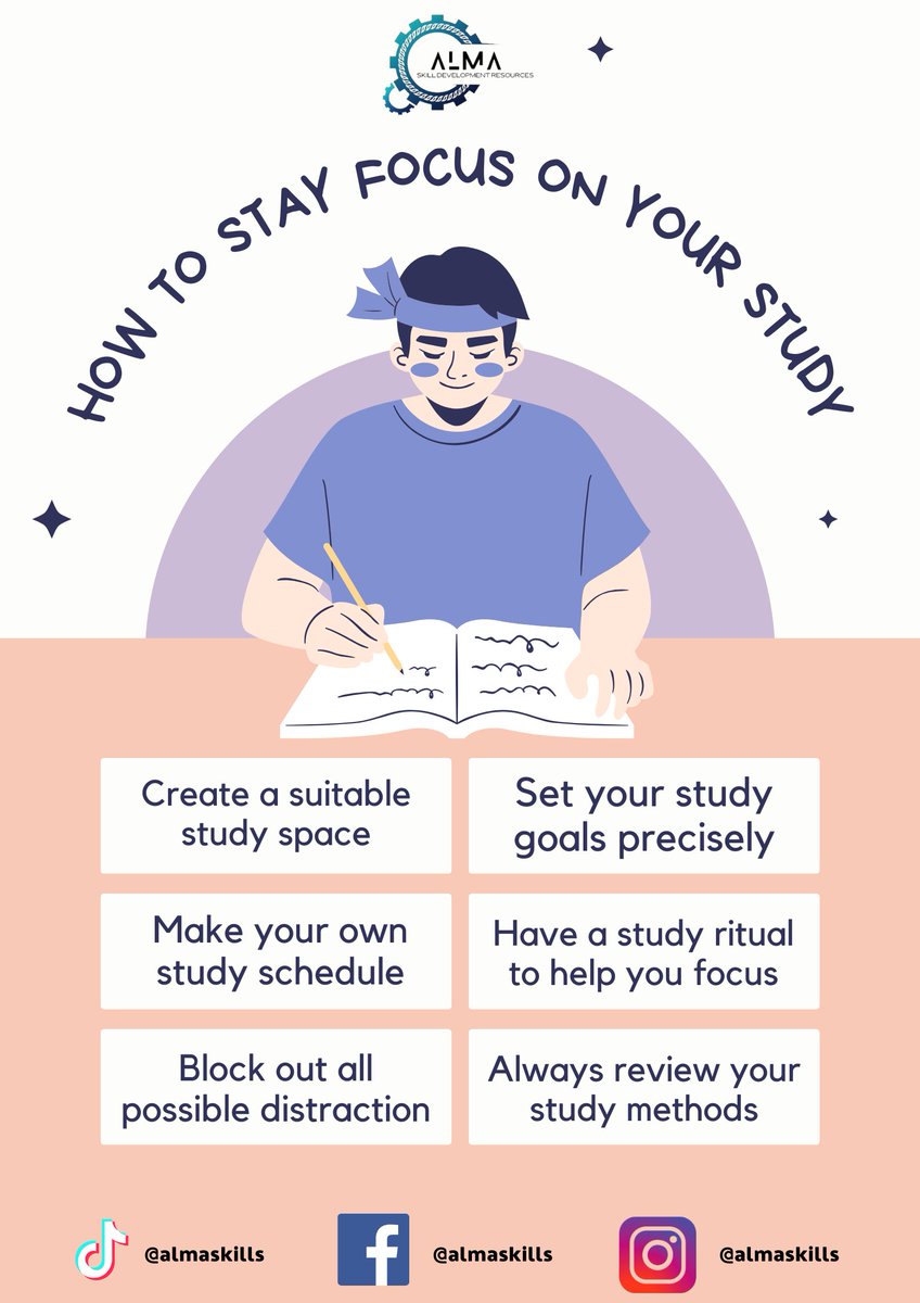 AlmaSkill's tweet image. HOW TO STAY FOCUS ON YOUR STUDY
#TipsStudy
#AlmaSkill