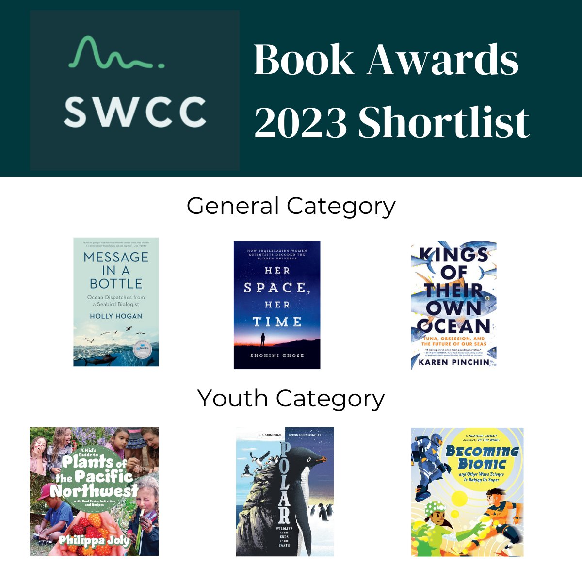 🥁Drum roll please 🥁 

We are happy to announce the finalists for the 2023 SWCC Book Awards 🎉 

The winners in both categories and the additional paradigm prize will be announced in September.
Happy reading! 📚
sciencewriters.ca/bookawards2023 #SWCCBookAwards #FinalistsScienceBookAwards
