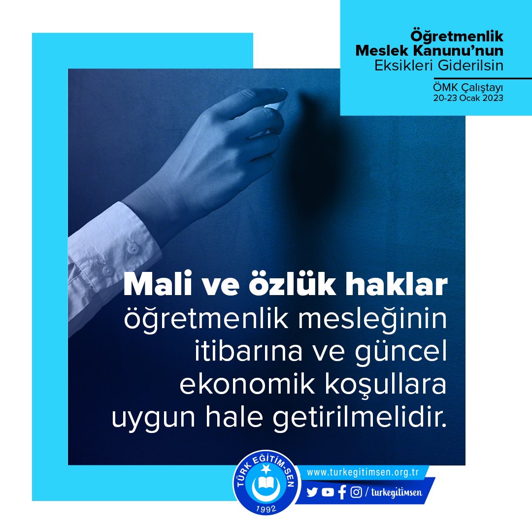 Öğretmenlerimiz dört yıldır bekliyor ve
#ÖMKHüsranOlmasın diye çağrıda bulunuyor.
Meslek kanunu, öğretmenlerimizin muhatap olduğu süreç ve mevzuatı kahır ekseriyetle ihtiva etmelidir.