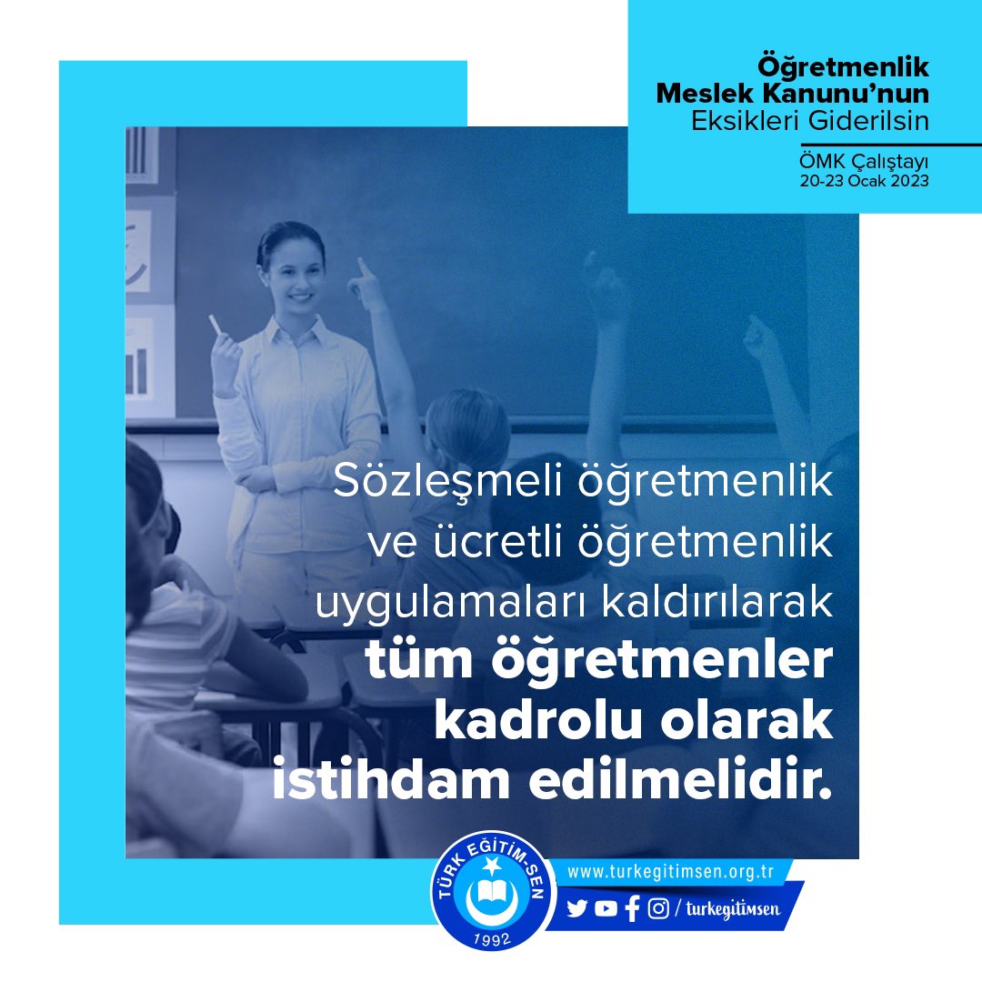 #ÖMKHüsranOlmasın Kamuda tüm öğretmenlerin sadece kadrolu istihdam edilmesi ÖMK ile garanti altına alınmalıdır.