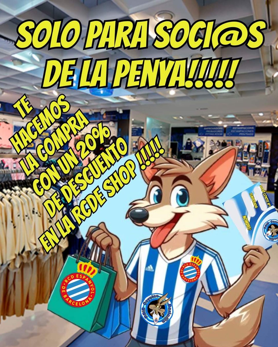 Hola Coyotes peric@s !!🥰🥰🥰
Quieres lucir este verano los colores de tu equipo???? 🤔🤔
Si quieres te hacemos la compra con el 20% de descuento... Eso sí...has de tener seguro la talla y lo que quieras pedir...para más información por privado o al ☎️ 606899505