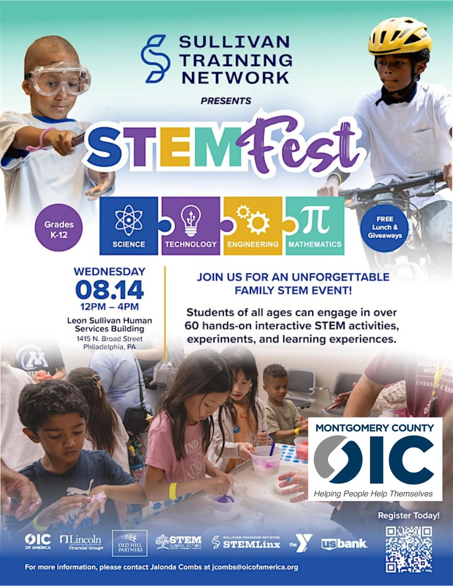 Join us for STEMFEST in Philadelphia! 
Over 50 exciting STEM activities for K-12 students on August 14. Lunch provided! Registration is mandatory. Need transportation? We’ve got you covered!
More info: montcooic.org/join-us-for-st…
#STEMFEST #STEM #montcooic