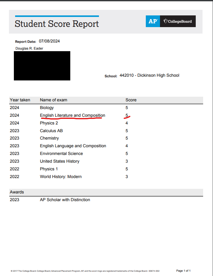 Ten AP Tests in three years. 👀Check out that score <a href="/traceymoore90/">tracey moore</a> #CollegeBoard