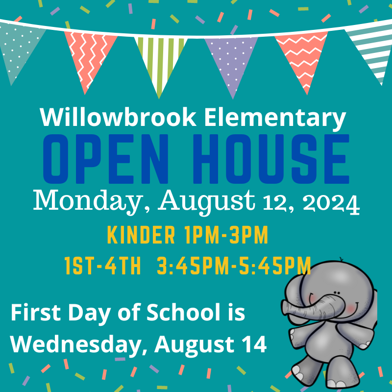 🎉📚 Save the Date! Willowbrook Elementary Open House 📚🎉  Mark your calendars for Monday, August 12, 2024, and join us for our annual Open House!
#WillowbrookElementary #OpenHouse2024 #BackToSchool #Community
