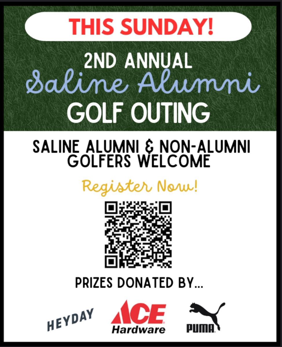 There is still time to register! 

-  Sunday, July 14th | Registration begins @ 8AM | Shotgun Start at @ 9AM
- Brookside Golf Course

salineonline.reg.eleyo.com/course/1121/su…