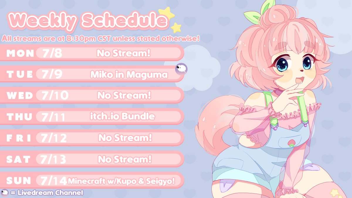 NO ONE TOLD ME THE DATES ON THE LAST SCHEDULE WERE WRONG ;0;
ANYWAYS HERE'S THIS WEEK!!