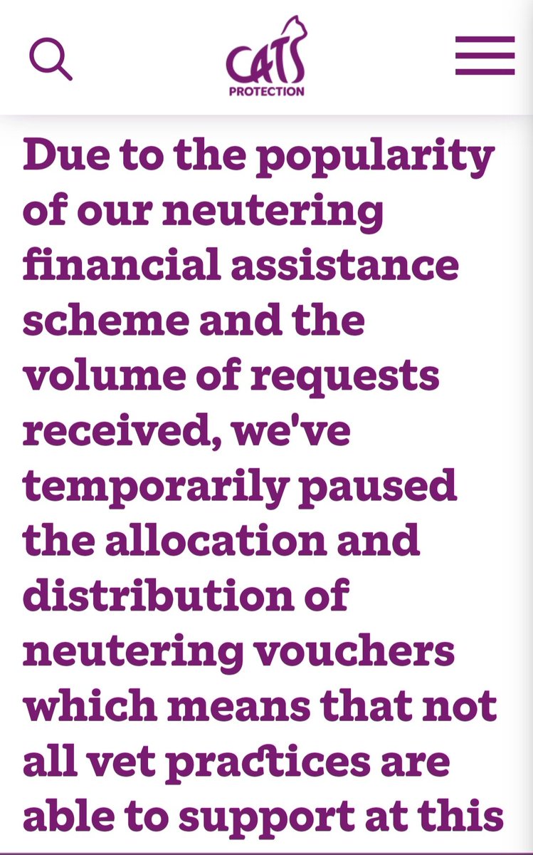 .<a href="/CatsProtection/">Cats Protection</a> when will the assisted neutering scheme be returning? It seems ridiculous to stop in it the middle of kitten season, when feral mums are having litters and needing spayed before returning. Also 'due to popularity? Wouldn't that suggest a necessity?