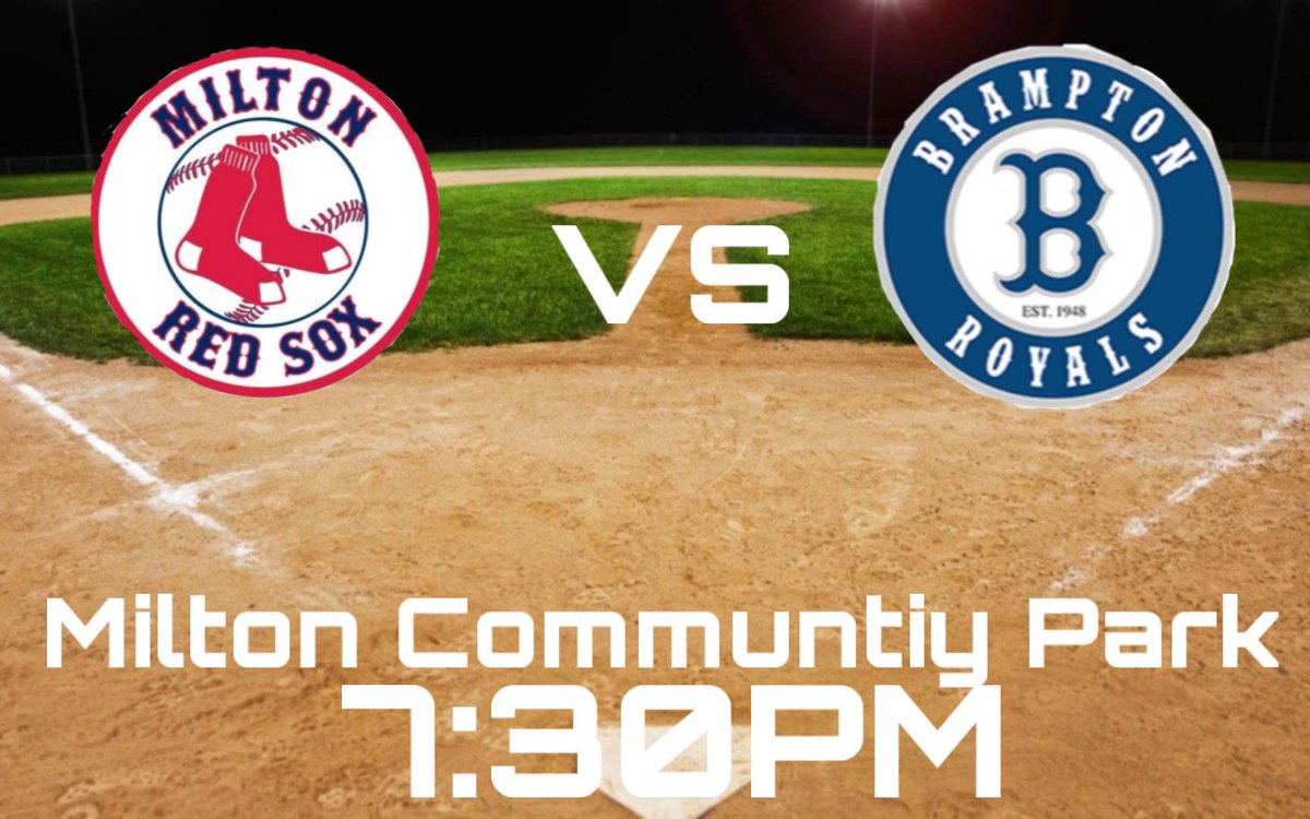 MiltonJrSox's tweet photo. Monday July 8th
Milton Red Sox VS Brampton Royals 
Milton Community Park
First Pitch: 7:30PM https://t.co/nBjCN6EnjD