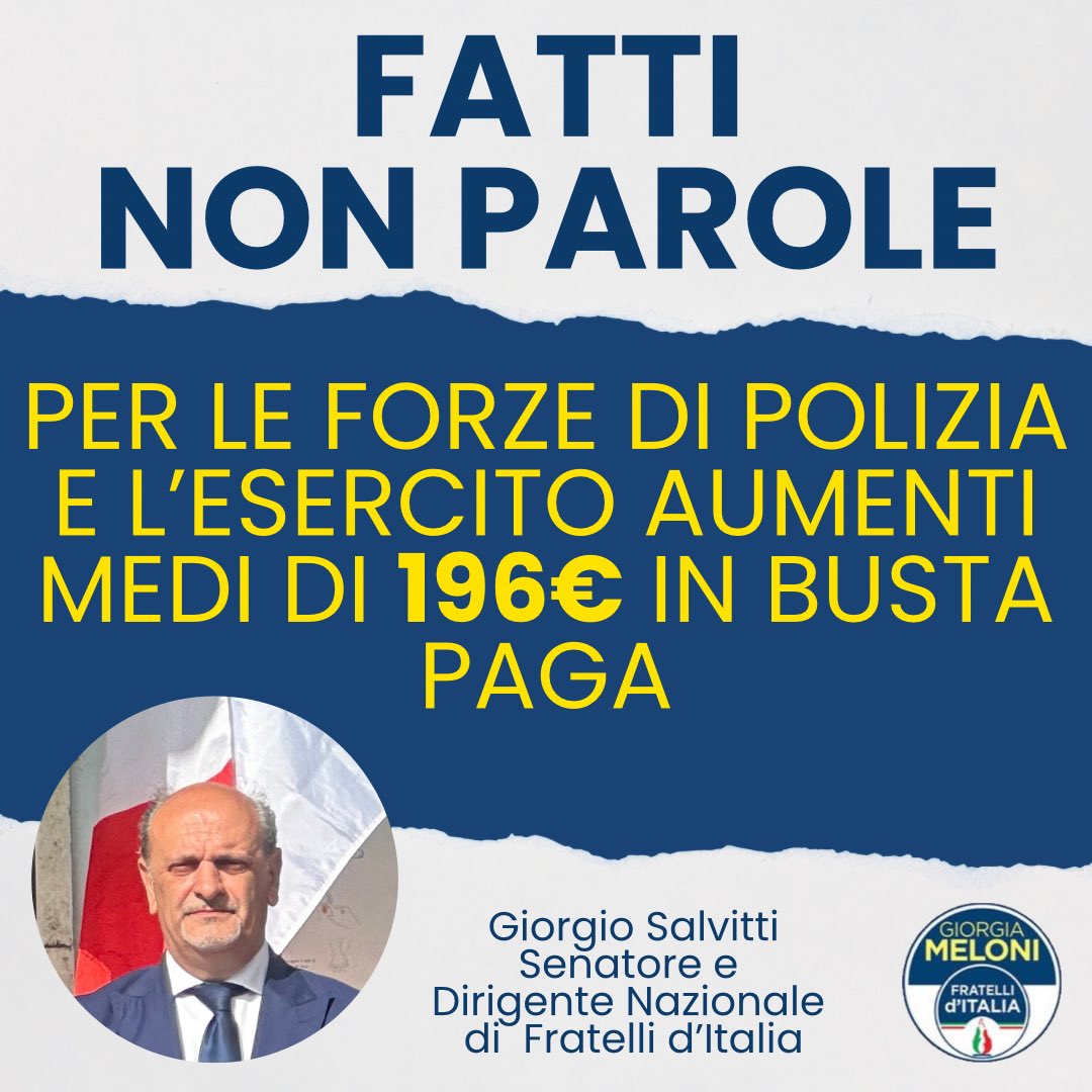 🇮🇹 Come sempre questo governo mantiene le sue promesse e sostiene chi ci difende tutti i giorni anche a rischio della propria stessa vita. 
Con questo provvedimento sosteniamo le nostre forze armate e le nostre forze dell’ordine con fatti concreti e non soltanto a parole.🇮🇹