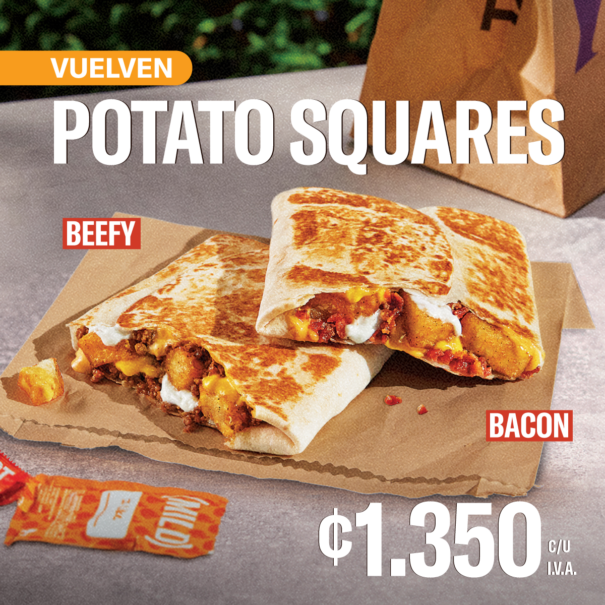Volvieron los Potato Squares para que te quités el antojo de Taco a un precio que los hace aún más deliciosos. 😉👀🔥