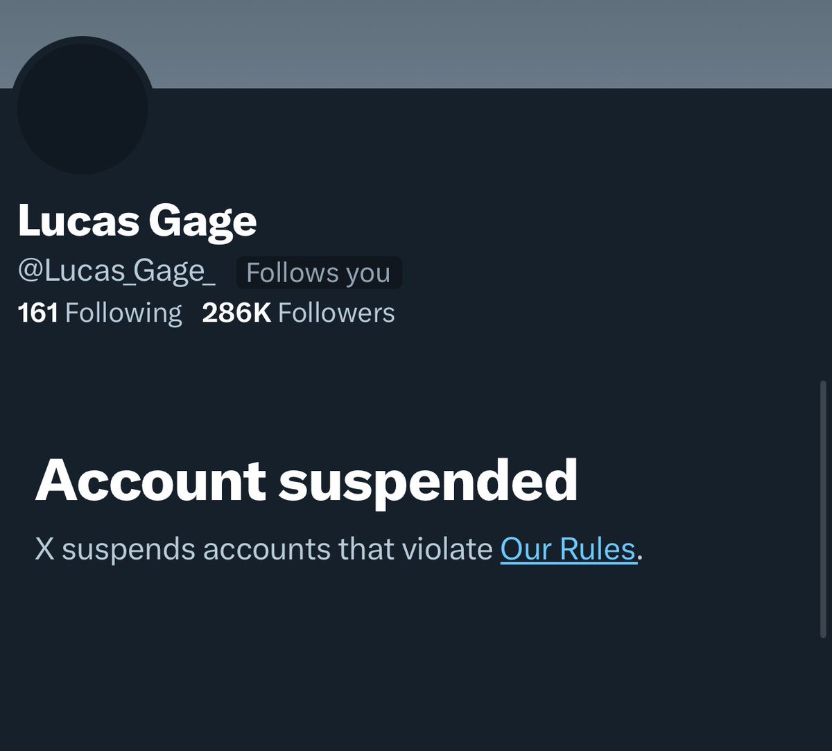 Lucas Gage’s account must be unbanned immediately. This is simply tyrannical censorship; we know that <a href="/elonmusk/">Elon Musk</a> works for them, but this is on another level.