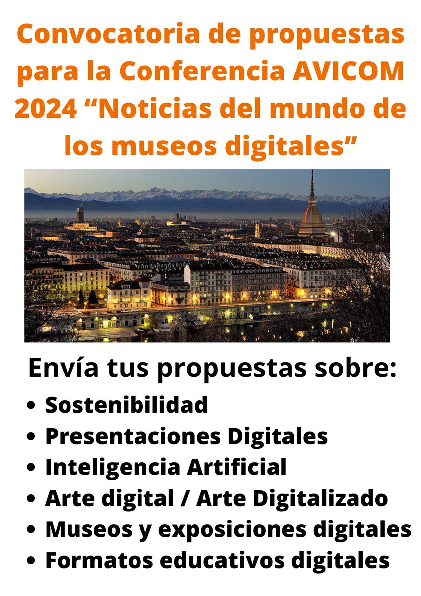 FaimpAvicom's tweet photo. Only 3 weeks to close the call for papers for #AVICOMGC24 News from the digital museums world.
The deadline to send your proposals is 31th July at 00:00 CET
Tell us your project about #museums #sustainability #AI #DigitalArt #VirtualMuseums #VirtualExhibitions #DigitalEducation https://t.co/E0BGIJhSeG