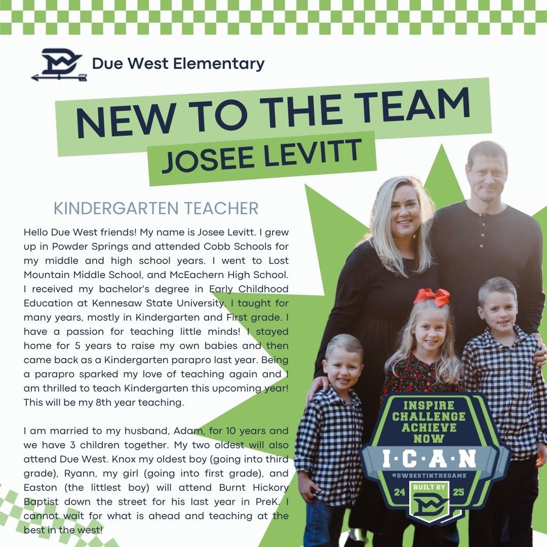 NEW TO THE TEAM 👋
We're thrilled to welcome back Josee Levitt as our new Kindergarten teacher! 🌟 Josee, we're so proud to have you join our Kindergarten team in this new role. Let's make this year amazing together! #ICAN #DWTheBestInTheGame