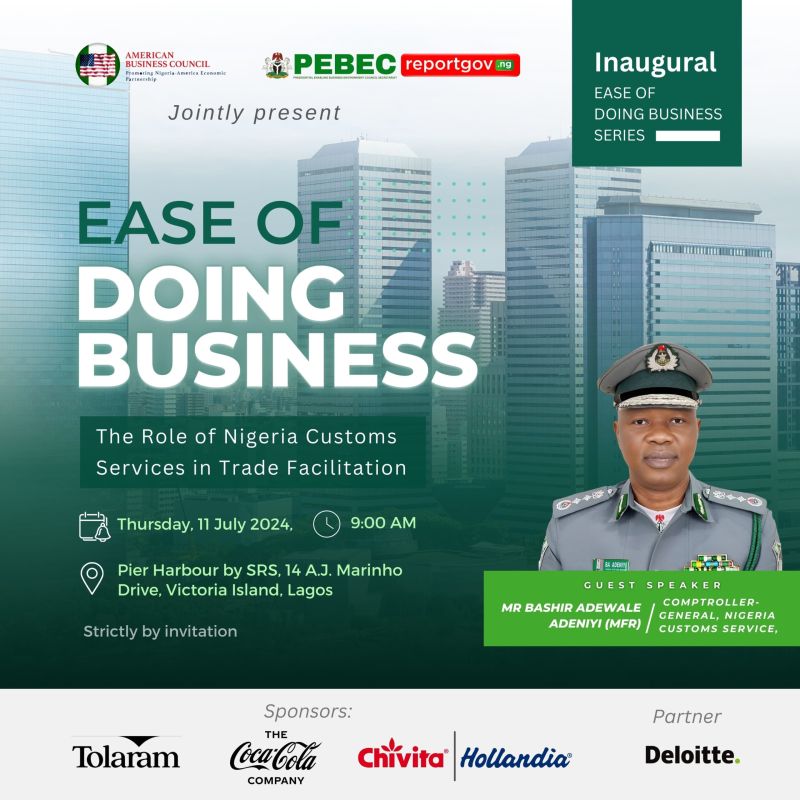 The Council in collaboration with <a href="/PEBECgovng/">Presidential Enabling Business Environment Council</a> will kick start the Ease of Doing Business Series on July 11 with inaugural session featuring Mr. Bashir Adewale Adeniyi MFR, Comptroller-General, <a href="/CustomsNG/">NIGERIA CUSTOMS</a>

Attendance is strictly by Invitation #EaseofDoingBusinessSeries