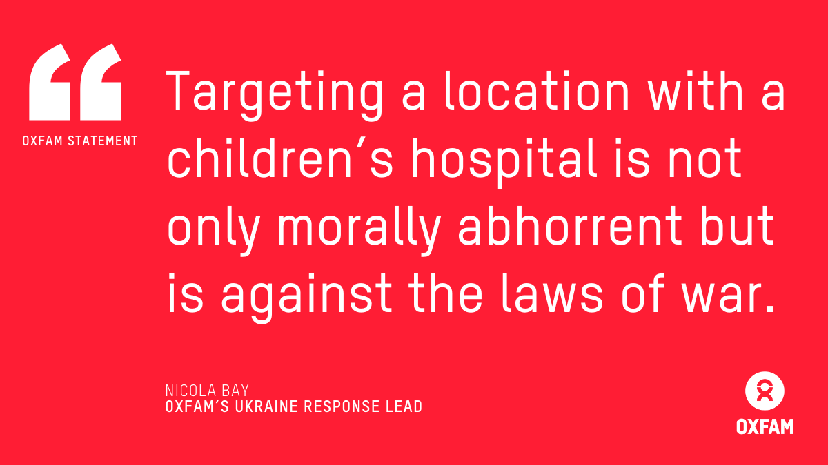Today has been one of the worst Russian attacks on #Ukraine in the last year. At least 29 people have lost their live, over 60 are injured &amp; a children's hospital destroyed. Yet again civilians are paying the price for this war and it needs to stop.
More: oxf.am/4eWLFis