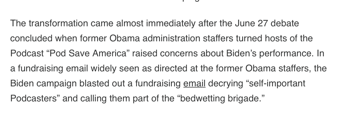 jessicabenner's tweet photo. How funny would it be if, after goading Trump into running in 2016 with a joke Lovett wrote for Obama's WHCA speech, the Pod Save boys were responsible for Trump winning in 2024 because Biden stayed in the race out of spite? https://t.co/2mkXvM2YeF