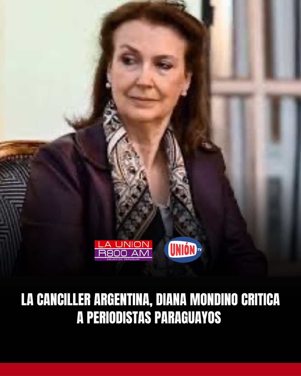 Launionam's tweet photo. 🔹 La canciller argentina, Diana Mondino, llamó ignorantes y poco profesionales a periodistas paraguayos que le hicieron una pregunta pertinente sobre la ausencia del presidente de su país en la Cumbre del Mercosur.

#r800am    #uniontvpy https://t.co/xgTO2dopEK