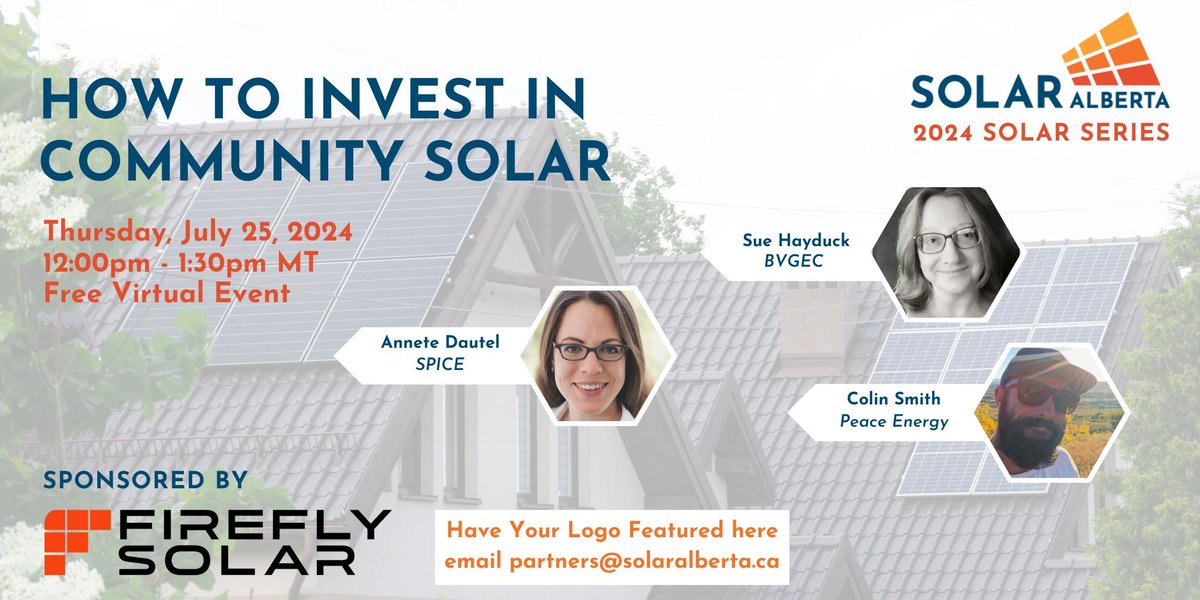 Join us on July 25th at noon MT for our FREE 'How to Invest in Community Solar' webinar. In this webinar, Alberta solar investment cooperatives will share information about community solar investment opportunities and how to get involved. 

Register: buff.ly/4cywvhM