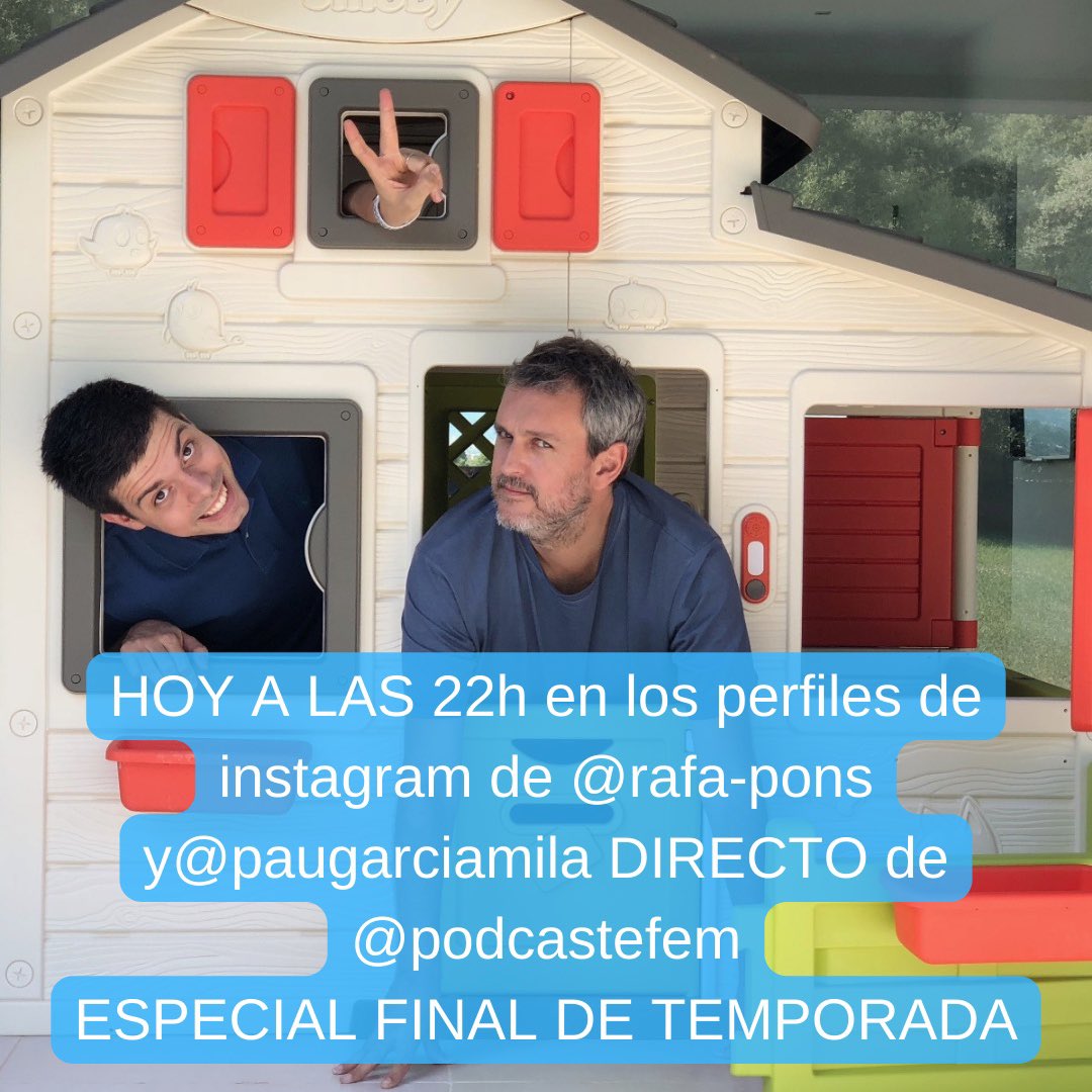 Esta noche a las 22h estaremos emitiendo en directo la grabación de nuestro podcast EL FUTURO ERA MEJOR <a href="/pau/">Pau Garcia-Milà</a> <a href="/Rafa_Pons/">Rafa Pons</a> 
Igualmente saldrá mañana en todas las plataformas pero nos gusta despedirnos hasta después de verano l en directo.
Se podrá ver aquí instagram.com/p/C9K8H0vKrED/…