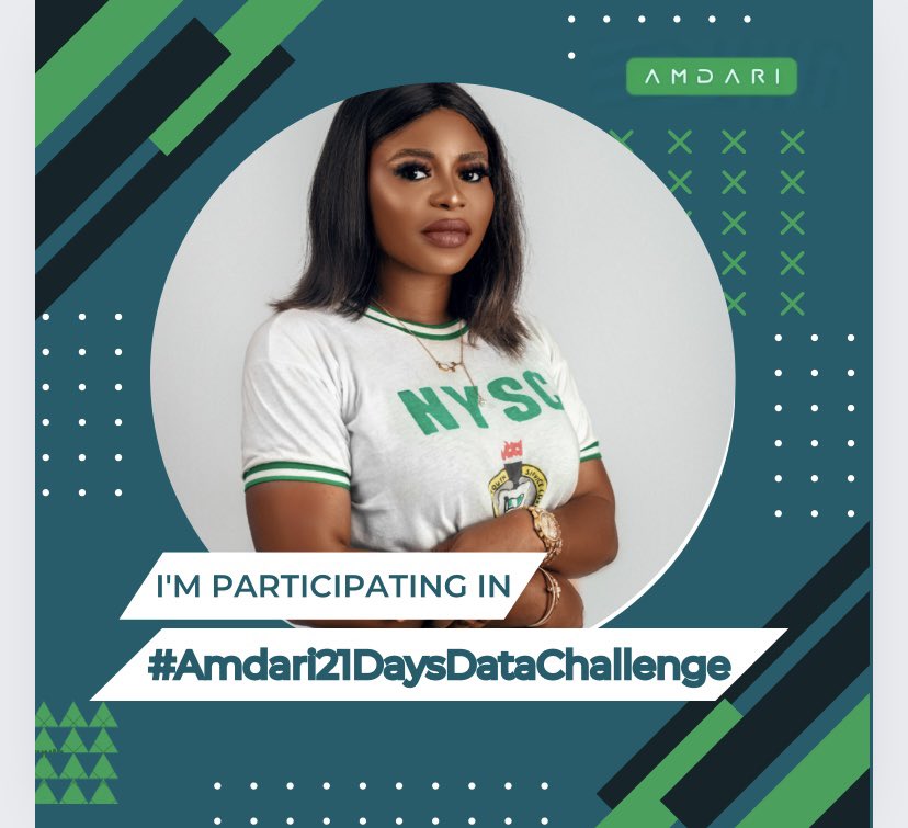 Wajuola2's tweet image. I’m so thrilled to announce that I will be embarking on 21 days data challenge with Amdari #Amdari21daysdatachallenge . Amdari is a platform for professionals in the Data ecosystem to gain hands on experience on unique real life projects.#Amdari21DaysDataChallenge