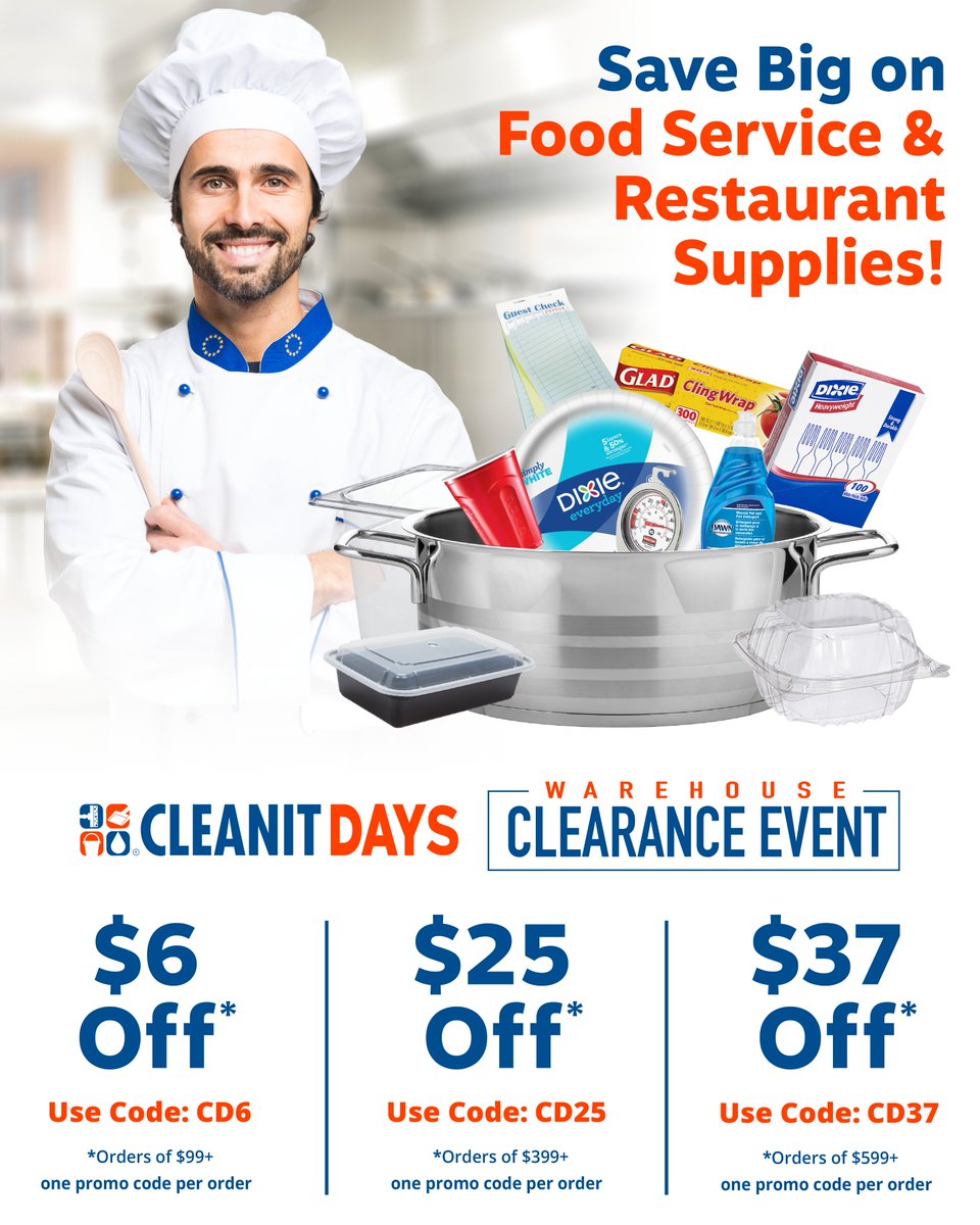 Stock Up on Food Service &amp; Restaurant Supplies at CleanItSupply.com!

Limited Time Price Reductions on 1000's of Top Wholesale Products Plus Choose Big Savings Off Your Order! - Hurry, Offers for a Limited Time Only

cleanitsupply.com/c-8/food-servi…