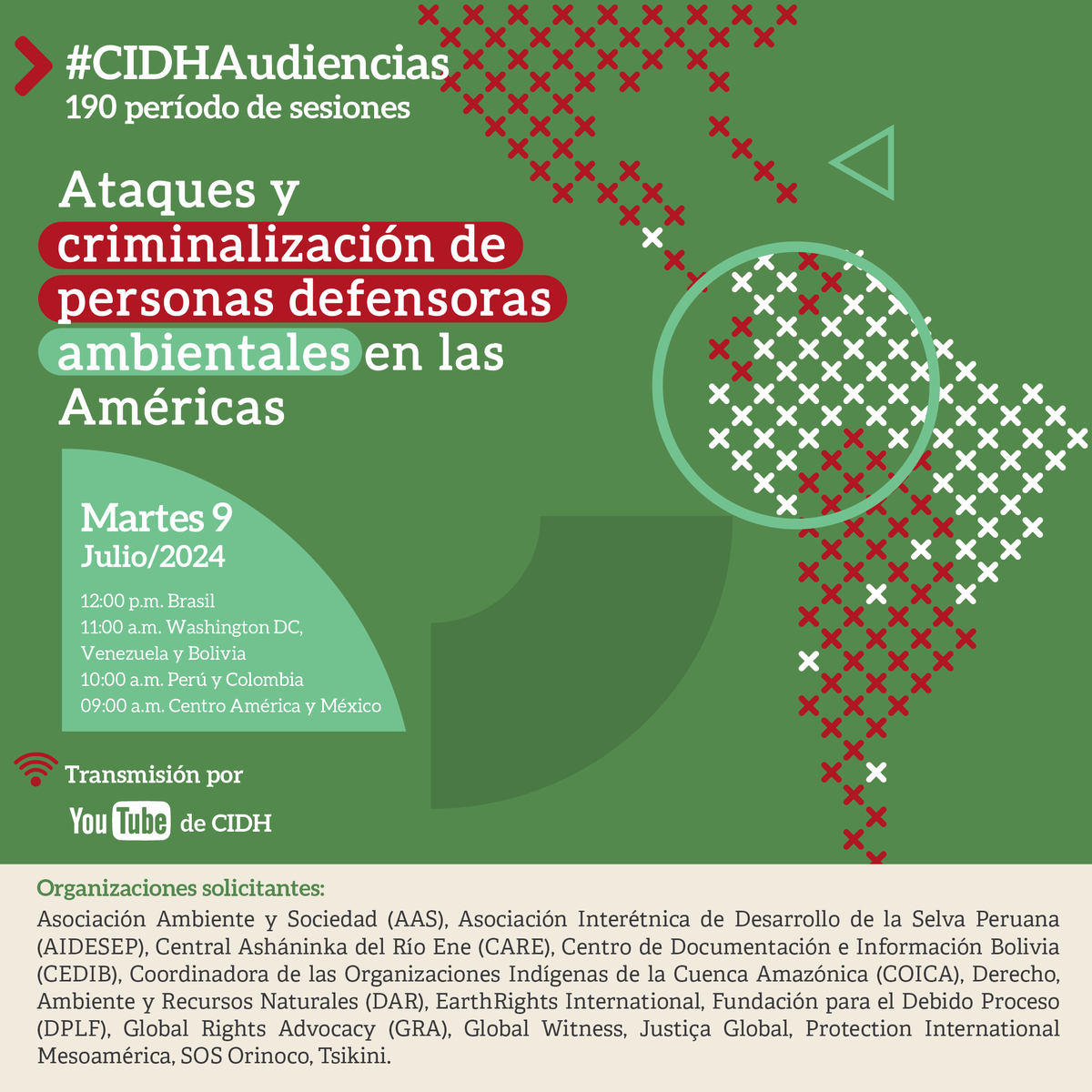 Cada vez son mayores los riesgos que enfrentan las personas defensoras ambientales, y la mayoría de crímenes cometidos contra ellas y ellos quedan impunes.

Mañana, en el #190PeríodoCIDH, abordaremos los patrones de abusos contra quienes defienden el ambiente.