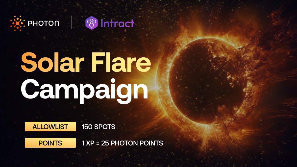 We're thrilled to announce the Solar Flare Campaign in partnership with @IntractCampaign🔸
​
Celebrate the upcoming Solar Nation drop, your exclusive access to the Eclipse nodes and other ecosystem perks!
​
🗓️ July 8, 6PM UTC to July 22, 6PM UTC
🎁 100 Solar Nation Allowlists