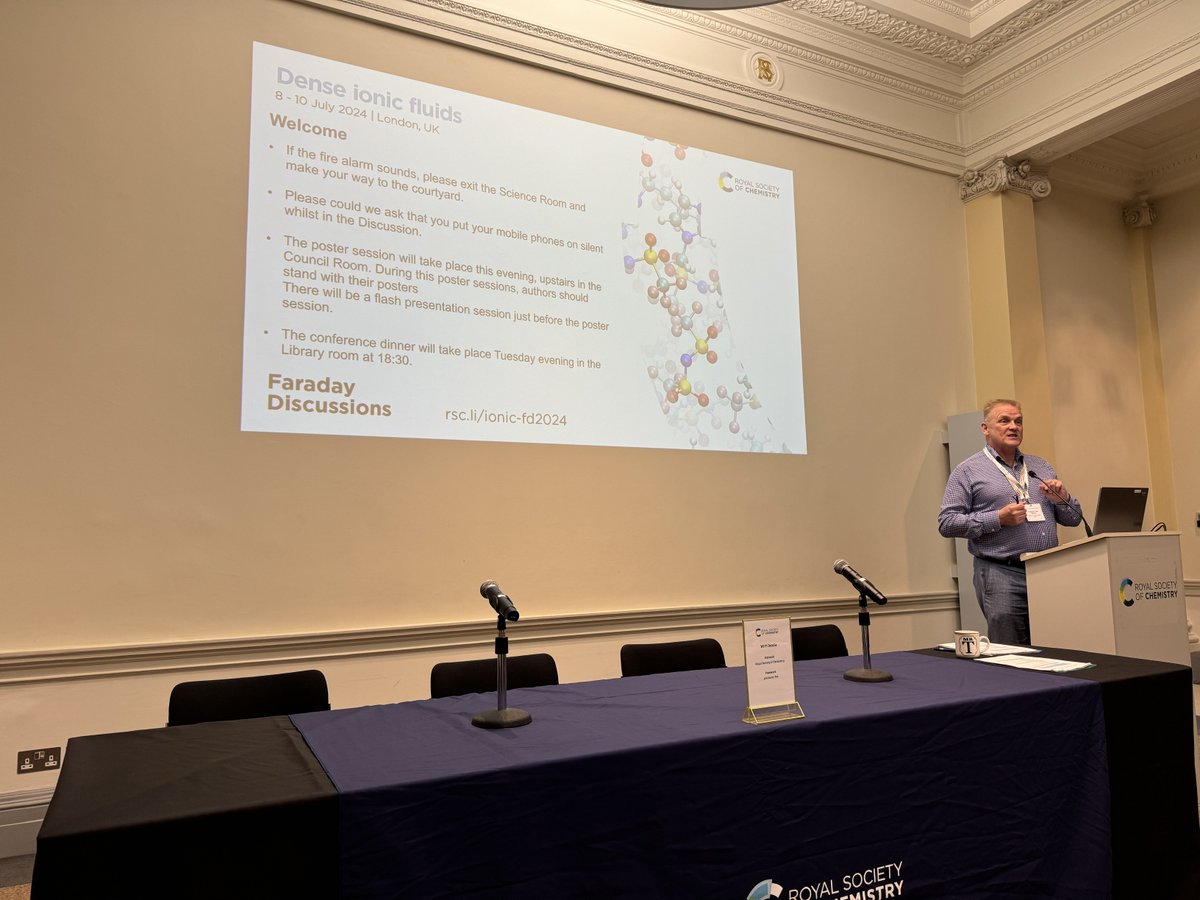 Faraday Discussions (@faraday_d) on Twitter photo We are off to a great start in the Dense ionic fluids Faraday Discussion <a href="/Faraday_D/">Faraday Discussions</a> #FDIonic ✨
Our chair Prof. Tom Welton welcomed all attendees on behalf of the organising committee We are off to a great start in the Dense ionic fluids Faraday Discussion <a href="/Faraday_D/">Faraday Discussions</a> #FDIonic ✨
Our chair Prof. Tom Welton welcomed all attendees on behalf of the organising committee